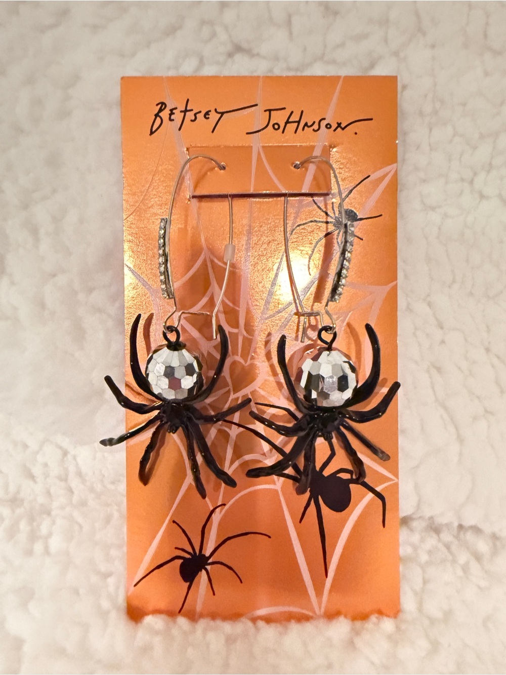 Betsey Johnson Black Spider Disco Ball Hoop Earrings